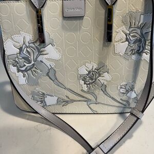 Calvin Klein Floral Shoulder Bag in Cream and Gray